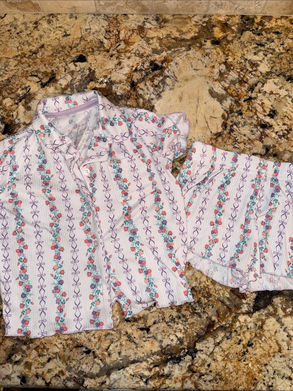 Tahari Girls White Pajama Set with Pink and Purple Floral Stripes